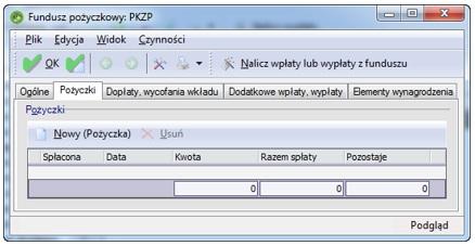 Pożyczki Udzielenie pożyczki Poprzez przycisk Nowy (Pożyczka) należy wprowadzić udzieloną pracownikowi pożyczkę.