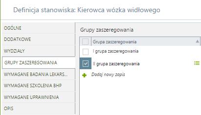 do uzupełnienia tylko z wyboru ustawionych w konfiguracji grup zaszeregowania. Wymiar etatu.