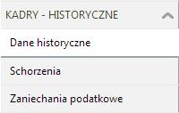 Kadry historyczne W zakładce dane historycznie znajdują się informacje, które obecnie nie są