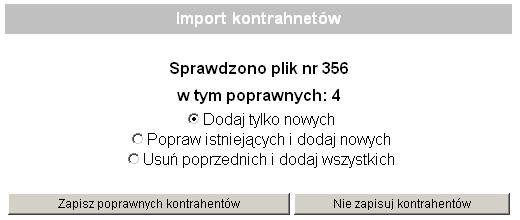 Po wybraniu pliku z danymi i kliknięciu przycisku Importuj plik, plik jest sprawdzany pod względem zgodności z ustaloną strukturą (patrz p. 5) i zapisywany w bazie danych.