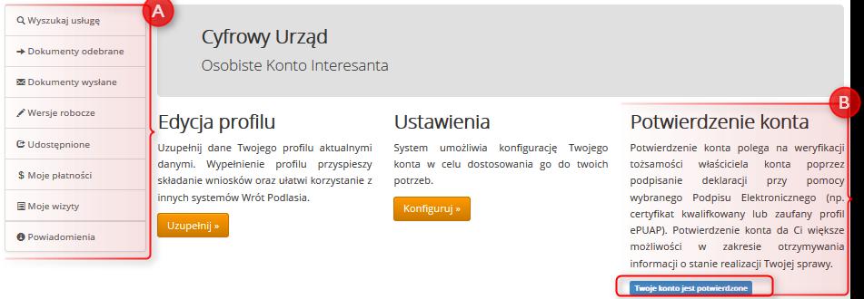 Po zalogowaniu otrzymujemy dostęp do konta, które jednak nie jest potwierdzone (nie potwierdzono danych osoby która założyła konto).