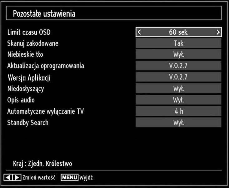 Konfigurowanie innych ustawień Aby przejrzeć ogólne preferencje ustawień, proszę wybrać inne ustawienia w menu ustawień i nacisnąć przycisk OK.