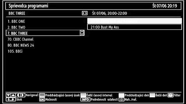 EPG menu zobrazí dostupné informácie o všetkých kanáloch. Prosím, berte na vedomie, že tieto informácie sú automaticky aktualizované.