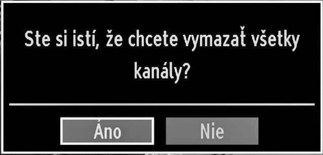 Ručné naladenie (Manual Search) Vyčistenie zoznamu služieb (*) (*) Toto nastavenie bude viditeľné, len ak je možnosť krajiny nastevná na Dánsko, Švédsko, Nórsko alebo Fínsko.