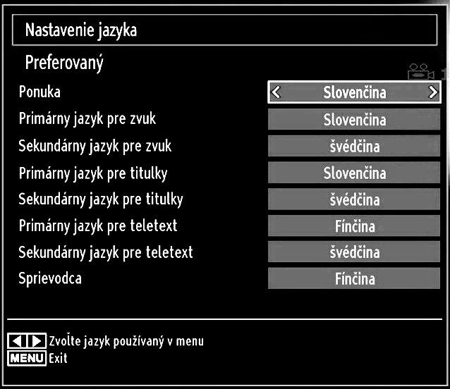 Jazykové nastavenie Poznámka: Ak je možnosť Voľba krajiny nastavená na Francúzsko, môžete použiť 4725 ako predvolený kód.