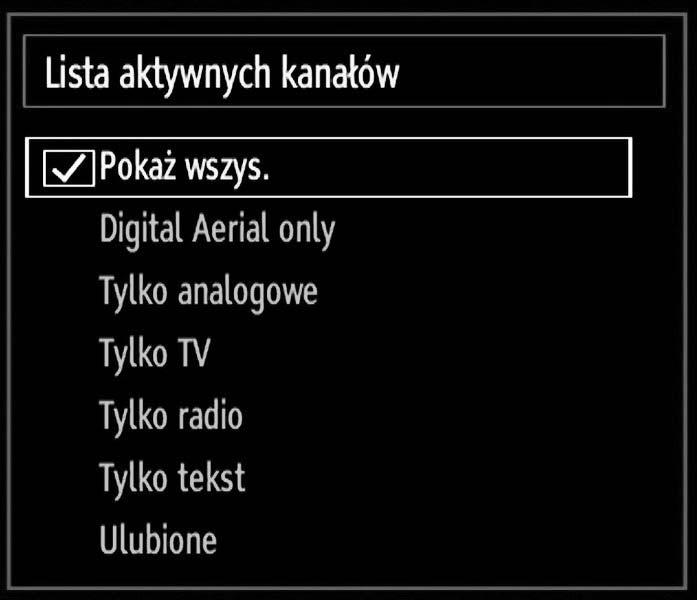 Funkcje przycisków OK: Dodaje/usuwa stację. ŻÓŁTY: Zaznacza/odznacza dany kanał. ZIELONY: Zaznacza/odznacza wszystkie kanały. NIEBIESKI: Wyświetla opcje fi ltrowania.