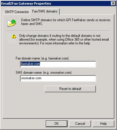 Krok 2. Zmiana nazw domen z poziomu okna GFI FaxMaker Configuration Screenshot 58: Dostosowywanie nazw domen faksów i wiadomości SMS 1.