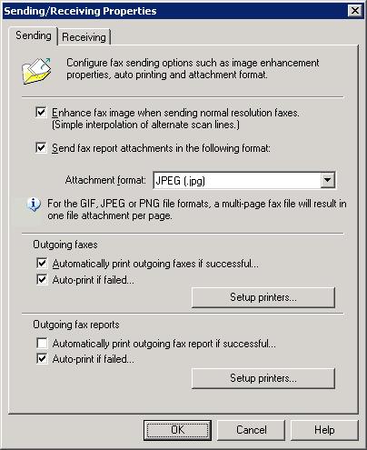 7.1 Opcje wysyłania 1. W oknie GFI FaxMaker Configuration kliknij prawym przyciskiem myszy opcję Sending/Receiving Options i wybierz polecenie Properties. Screenshot 72: Opcje wysyłania 2.