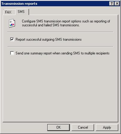 7.3.2 Konfigurowanie raportów transmisji wiadomości SMS 1. W oknie GFI FaxMaker Configuration kliknij prawym przyciskiem myszy opcję Advanced > Transmission reports i wybierz polecenie Properties.