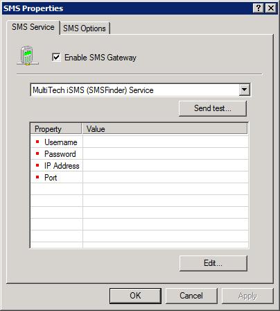 1. W oknie GFI FaxMaker Configuration kliknij prawym przyciskiem myszy opcję SMS i wybierz polecenie Properties. 2. Na karcie General zaznacz pole wyboru Enable SMS Gateway.