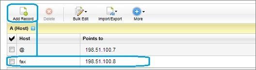 Screenshot 25: Tworzenie rekordu hosta W oknie DNS Manager utwórz nowy rekord A (host) dla nowej poddomeny, określając nazwę nowej poddomeny (na przykład faks) i publiczny adres IP, którego