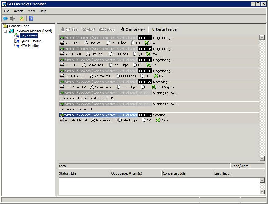 5.3 Monitorowanie działania programu GFI FaxMaker Screenshot 43: Program GFI FaxMaker Monitor Program GFI FaxMaker Monitor umożliwia monitorowanie działania programu GFI FaxMaker.