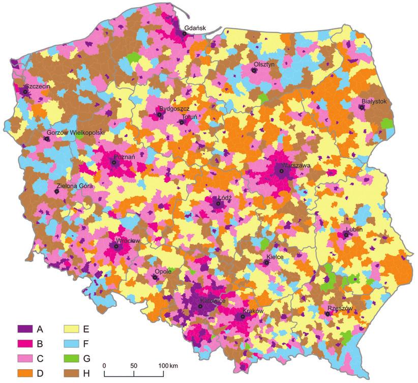 Współczesne typologie obszarów wiejskich w Polsce 451 nym większa od 140, dodatnie saldo migracji.