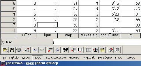 Organizacja edytora danych Edytor danych pakietu SPSS wygląda podobnie do arkusza kalkulacyjnego. Poszczególne obserwacje (np.