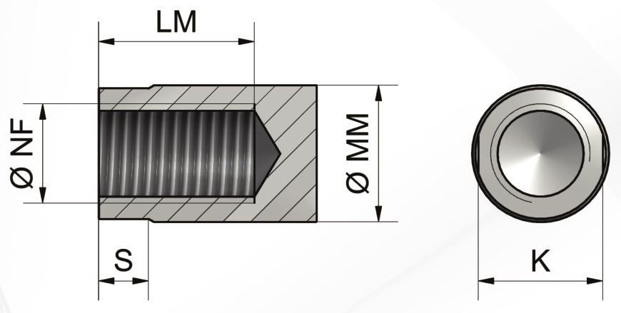 (kod T) Ø Tłoka 25 32 40 50 63 80 Ø MM (Ø Tłoczyska) LM Ø M Ø NF K 16 Mx1,5 Mx1,5 14 18