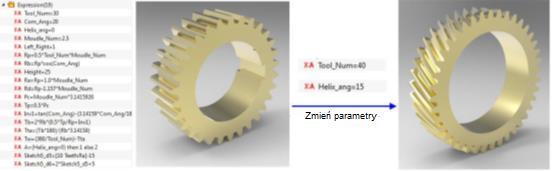 Poczynając od najprostszej modyfikacji zmiennych, nowe koła zębate zostaną stworzone lub zmodyfikowane zgodnie z nowymi parametrami.