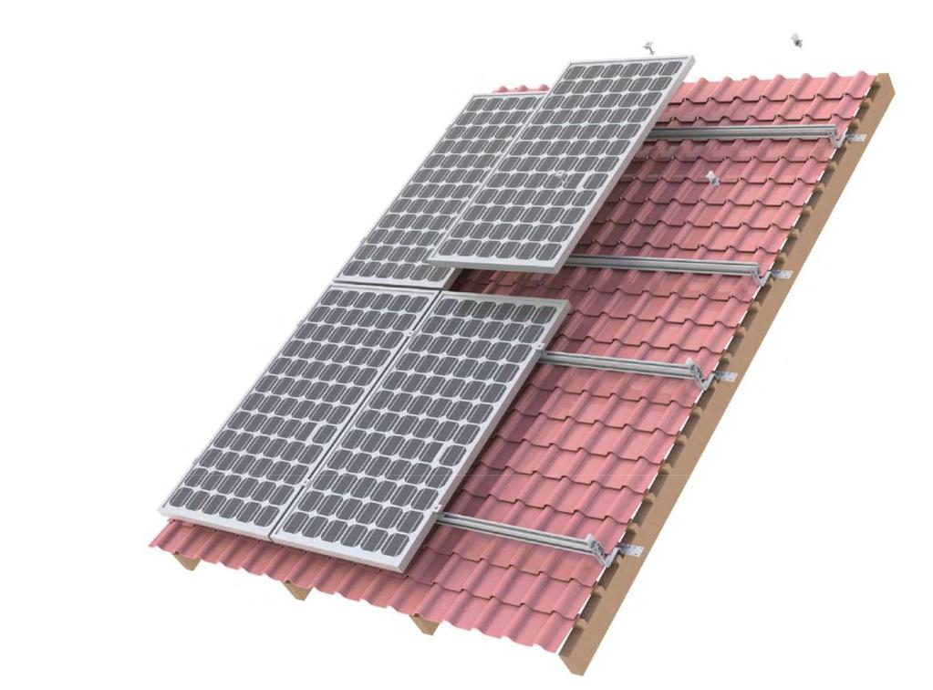 PAGE 5 03 Dachówka 7 Uniwersalne mocowania hakowe MP Solar pozwalają montować panele fotowoltaiczne na każdy rodzaj dachówki.