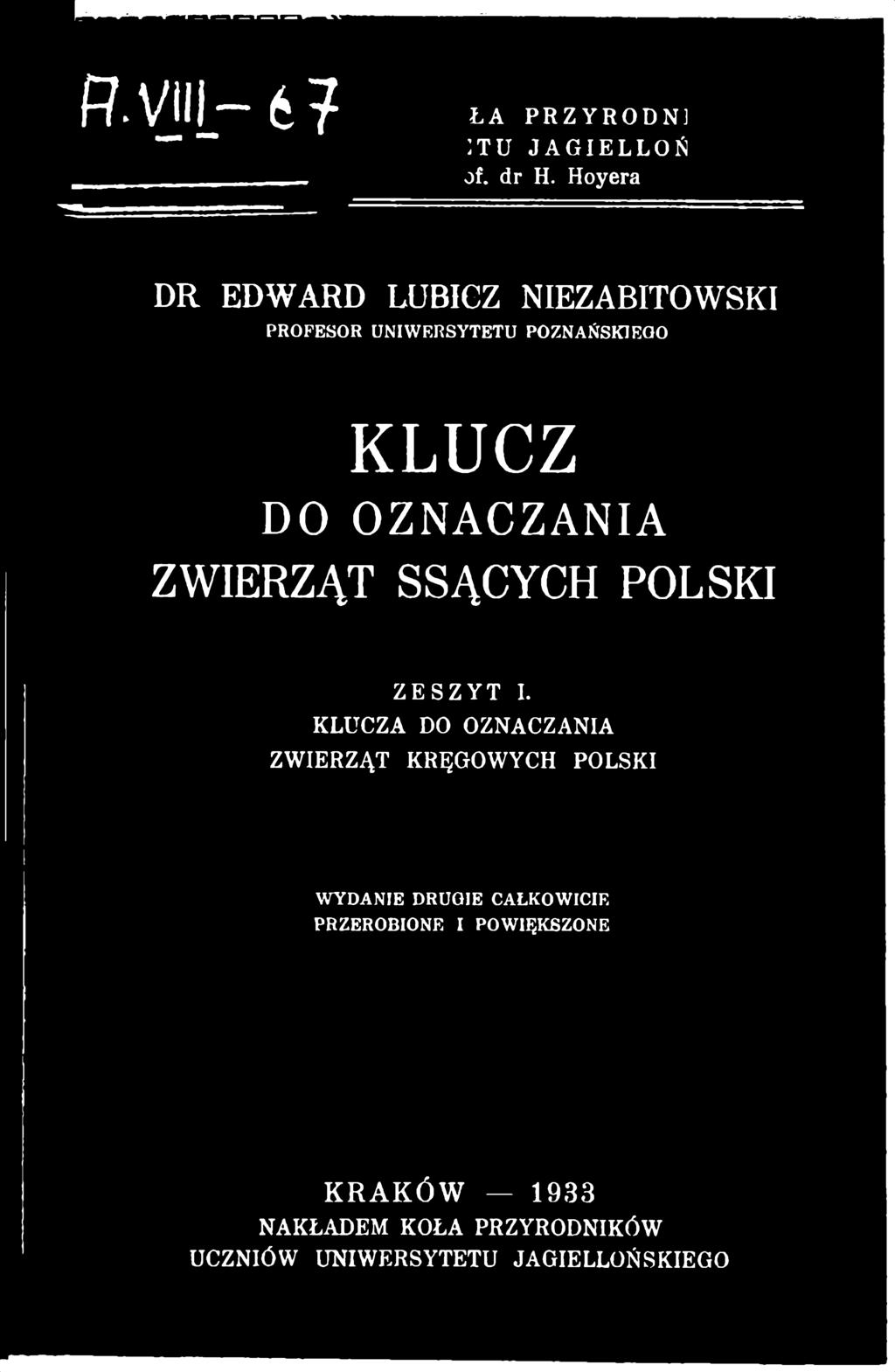 KLUCZA DO OZNACZANIA ZWIERZĄT KRĘGOWYCH