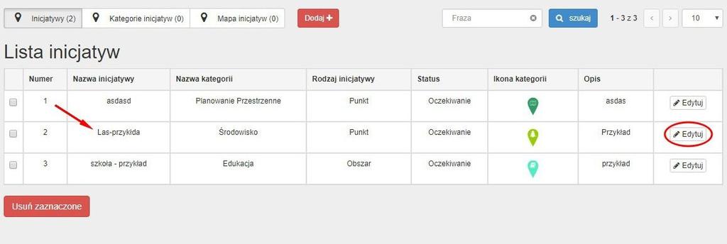 cms, kliknąć opcję Inicjatywy w menu bocznym: Na liście dodanych inicjatyw