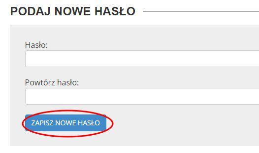 Należy podać nowe hasło i