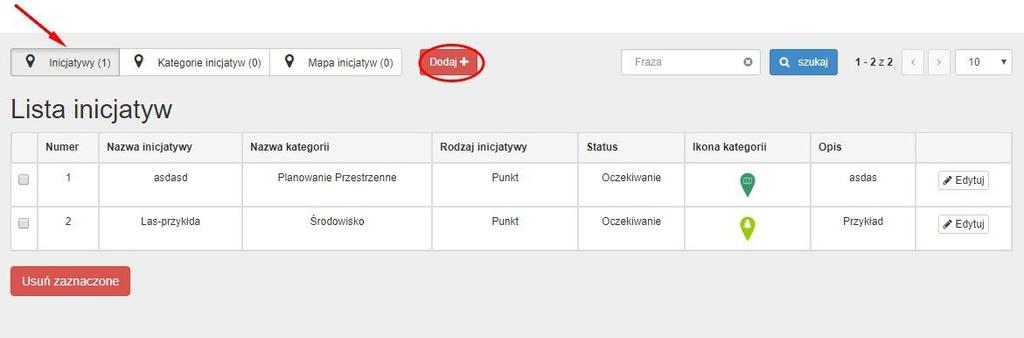 Należy wypełnić wszystkie pola formularza, wybrać kategorię, do której przypisana ma być inicjatywa i rodzaj obiektu.