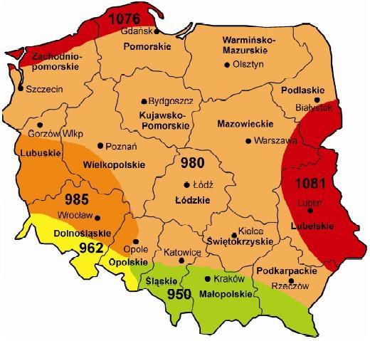 sumy promieniowania padającego na jednostkę powierzchni, które można traktować jako wielkość całkowitych zasobów energii promieniowania w ciągu roku.