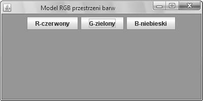 ROZDZIAŁ 10 ELEMENTY GRAFICZNEGO INTERFEJSU UŻYTKOWNIKA 112 add(przyciskb); // ustal kolor tła kontenera setbackground(color.