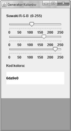Utwórz aplikację, która prezentowała będzie dowolny kolor wyrażony za pomocą trzech liczb całkowitych z przedziału 0..255.