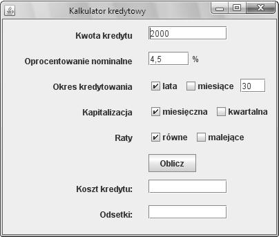 ROZDZIAŁ 10 ELEMENTY GRAFICZNEGO INTERFEJSU UŻYTKOWNIKA 125 płeć (kobieta, mężczyzna pola opcji), rok urodzenia (pole tekstowe), wykształcenie (podstawowe, zawodowe, średnie, wyższe lista rozwijana),