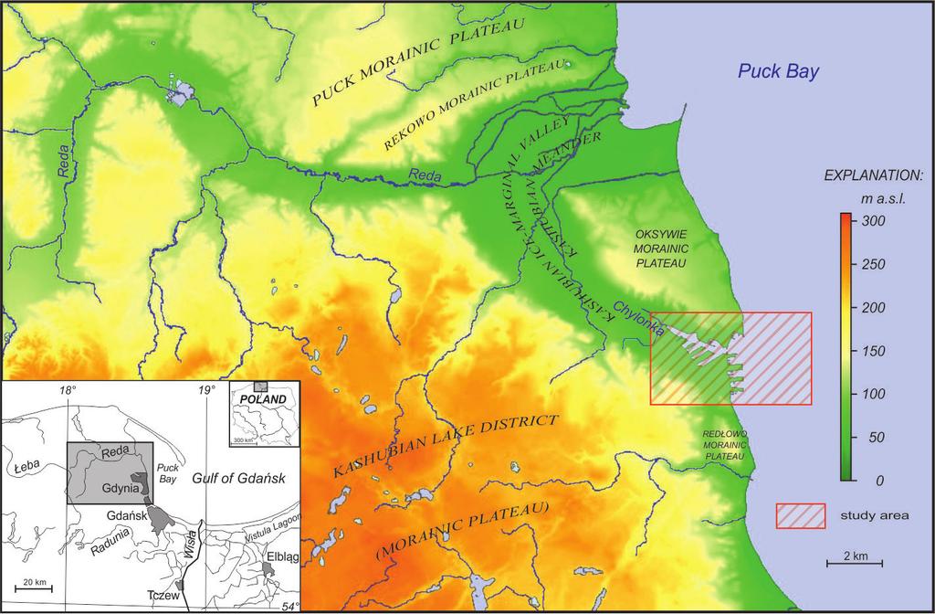 Fig. 1. Location of the research area (acc. to: http://ocean.ug.edu.pl/~oceju/centrumgis/dane.html) 1994). The width at the bottom is 150 m (http://www.umgdy. gov.pl/?page_id=1446).
