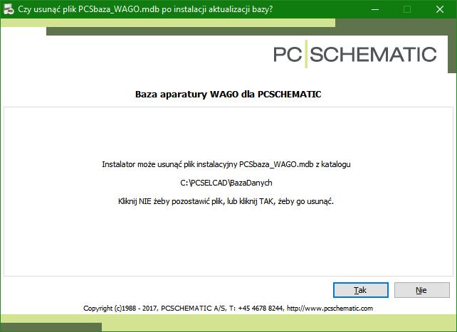 Na ekranie pojawi się okno instalatora z pytaniem o usunięcie pliku tymczasowego: Instalacja aktualizacji bazy aparatury Po zakończeniu instalacji baza danych zawierająca aktualizację nie jest już