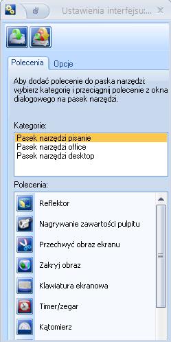 Ustawienia interfejsu Polecenie Ustawienia interfejsu pozwala dostosować paski narzędzi wedle preferencji użytkownika.