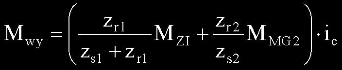 Całkowity moment obrotowy przenoszony na koła może być opisany równaniem wynikającym z momentu obrotowego silnika spalinowego oraz momentu obrotowego silnika MG2 przenoszonych na pierścień zewnętrzny.