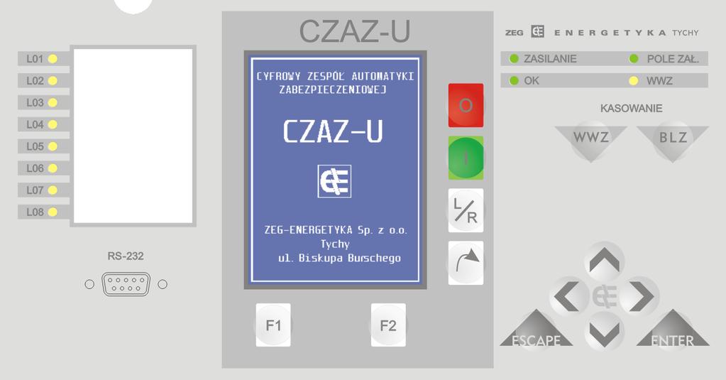 12.2. Opis płyty czołowej zespołu z wyświetlaczem graficznym Widoki płyty czołowej zespołu CZAZ-U w