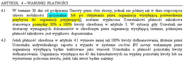 WARUNKI SZCZEGÓLNE Artykuł 4