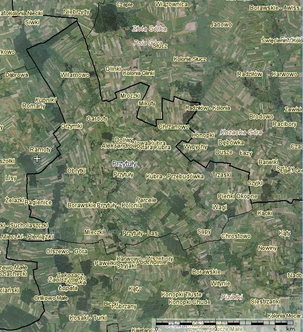 Ryc. 5. PołoŜenie poszczególnych miejscowości na terenie gminy Przytuły. Źródło: http://www.geoportal.gov.pl/ Zgodnie z danymi GUS powierzchnia gminy to 71 km 2, a w 2010 r.