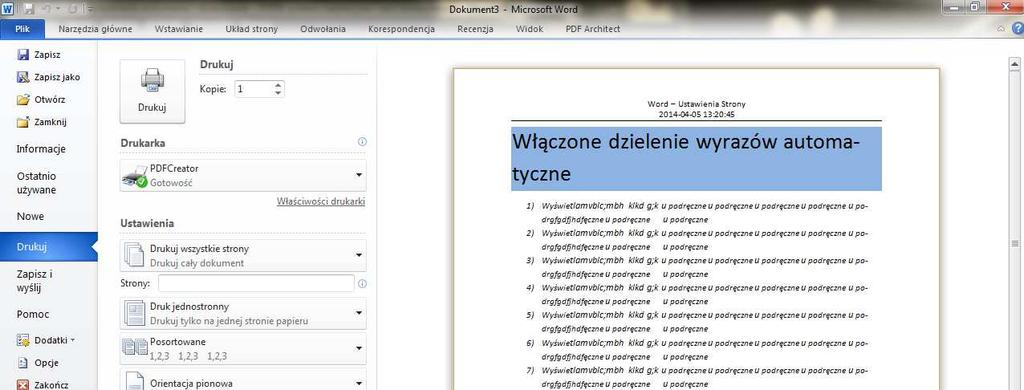 Zadanie 4 Proszę otworzyć nowy dokument i zapisać go pod nazwą format.docx. Proszę wpisać przedstawiony poniżej tekst. Każda linijka stanowi odrębny akapit!