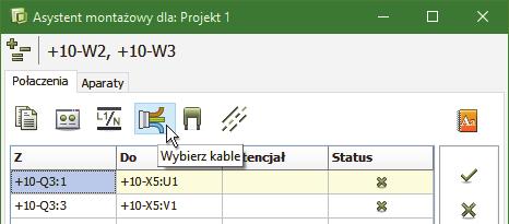 WYBÓR KABLI Kliknij na ikonę Wybierz kable i