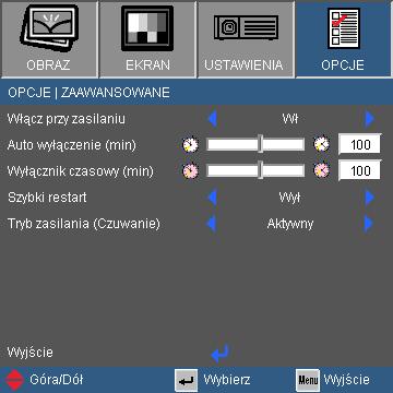 Elementy sterowania użytkownika OPCJE Zaawansowane Włącz przy zasilaniu Wybierz Wł, aby uaktywnić tryb Bezp. Włączenie.