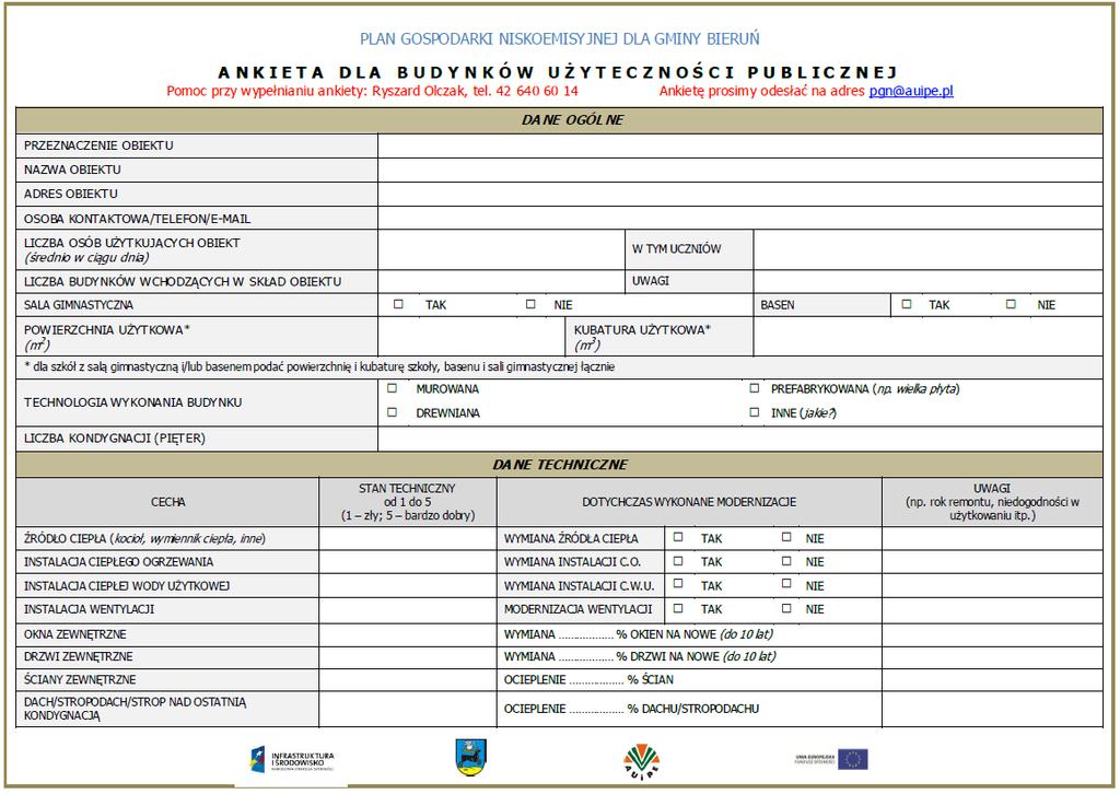 Ankieta dla budynków użyteczności publicznej: PLAN GOSPODARKI NISKOEMISYJNEJ