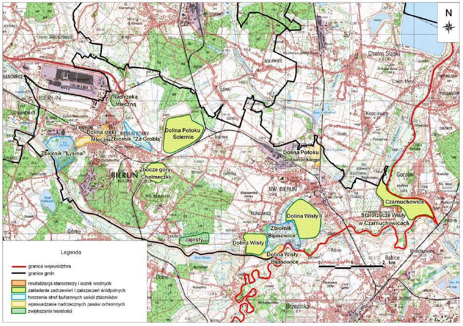 zwiększenie lesistości oraz tworzenie stref buforowych wokół zbiorników Łysina, Bijasowice, Za Groblą. Rysunek 4.