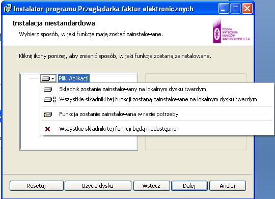 Rysunek 16. Instalacja niestandardowa - Składnik zostanie zainstalowany na lokalnym dysku twardym Ta funkcja wymaga 8KB na dysku twardym.