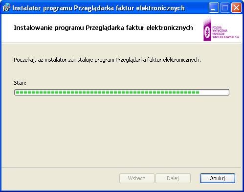 Proces instalacji programu widoczny jest na pasku stanu.