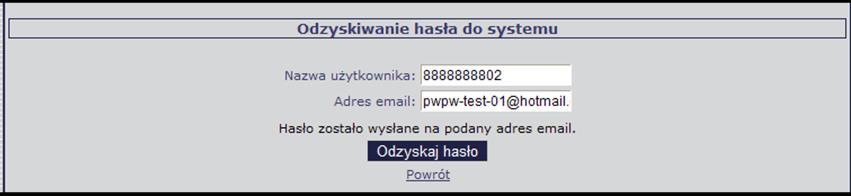 Po podaniu prawidłowych danych na ekranie pojawi się komunikat o pomyślnym zakończeniu operacji (Rysunek 7).