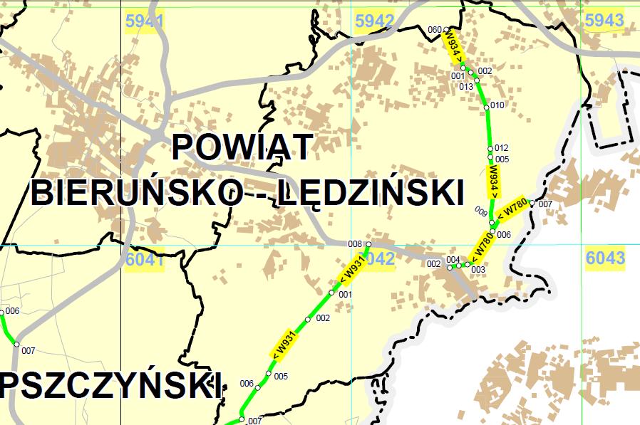 Rysunek 1 Mapa dróg krajowych i wojewódzkich na terenie powiatu bieruńsko-lędzińskiego.