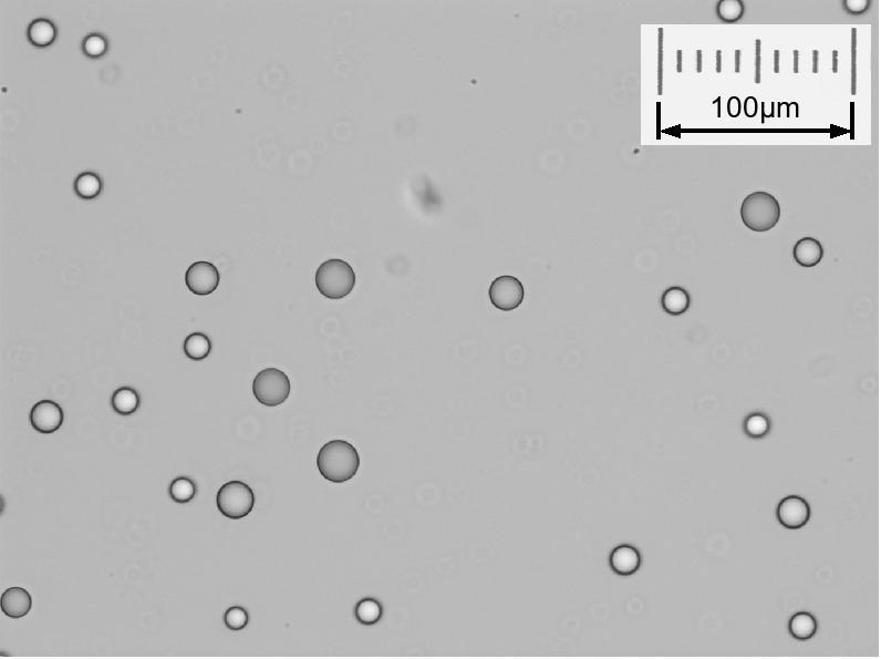 58 4 Eksperyment Rys. 4.5: Przykład fotografii kropelek z naniesioną skalą.
