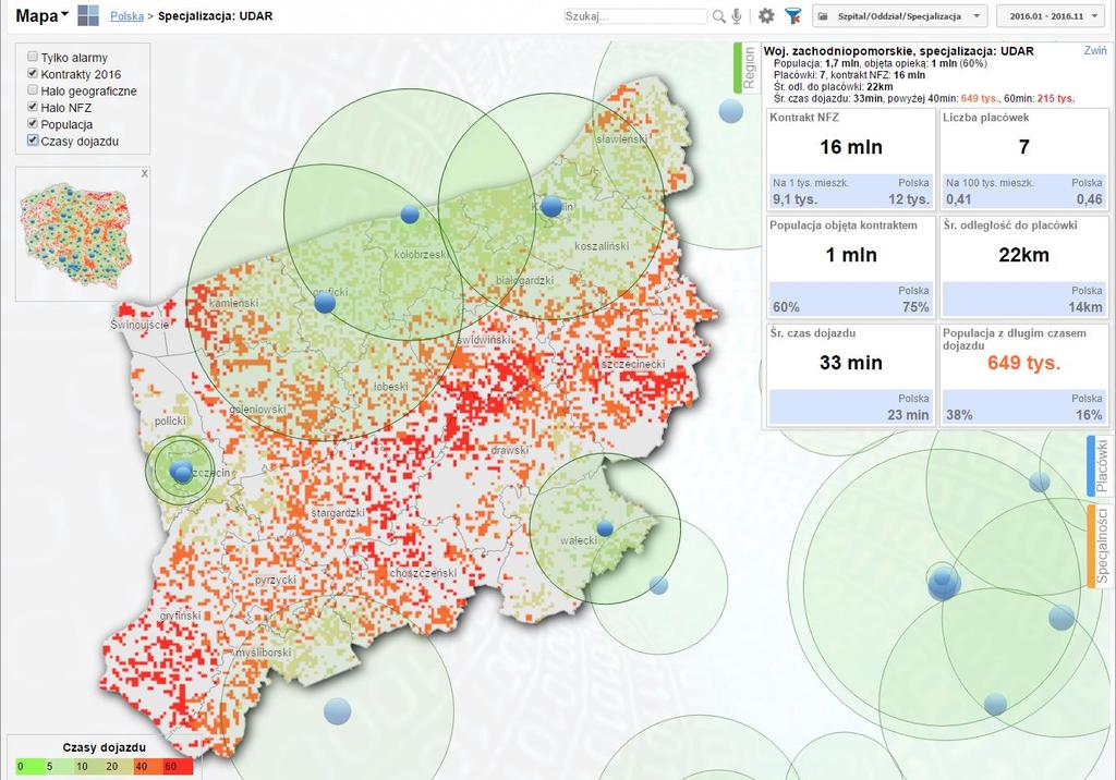 do oddziału o wybrane specjalności z każdego kilometra kwadratowego województwa Obszary o zbyt