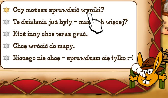 - Możesz przemieszczać się między białymi polami za pomocą klawisza TAB lub klikając myszką na wybranym polu. Na każdym miejscu znajduje się 20 zadań do rozwiązania.