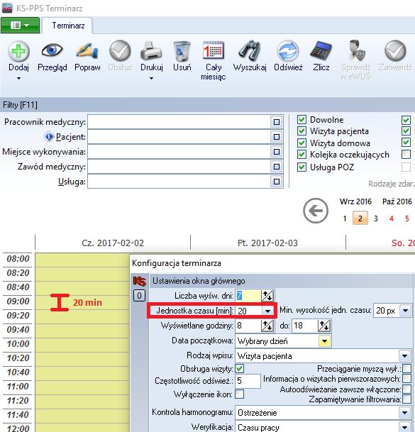 7. KWANTY CZASU W TERMINARZU Dodano możliwość ustawienia zmiennego kwantu czasu (jednostki) dla pracownika medycznego.