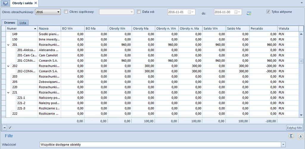 Rys. 72 Okno obrotów i sald z zamkniętą opcja filtrowania Rys.